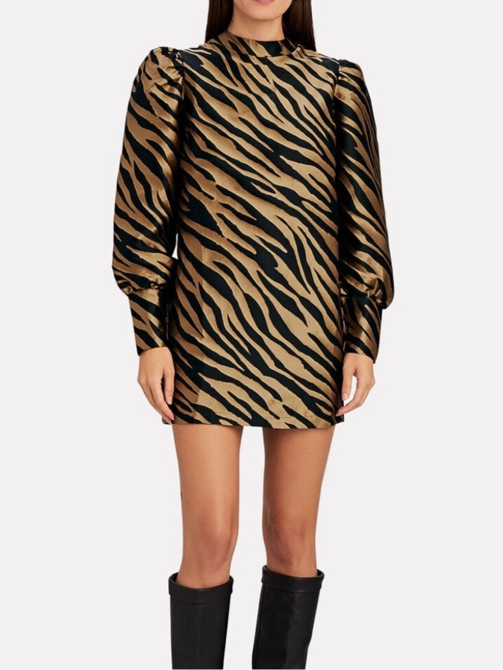 Brand New The ANDAMANE Elisa Zebra Stripe Mini Dress in Tan/Black